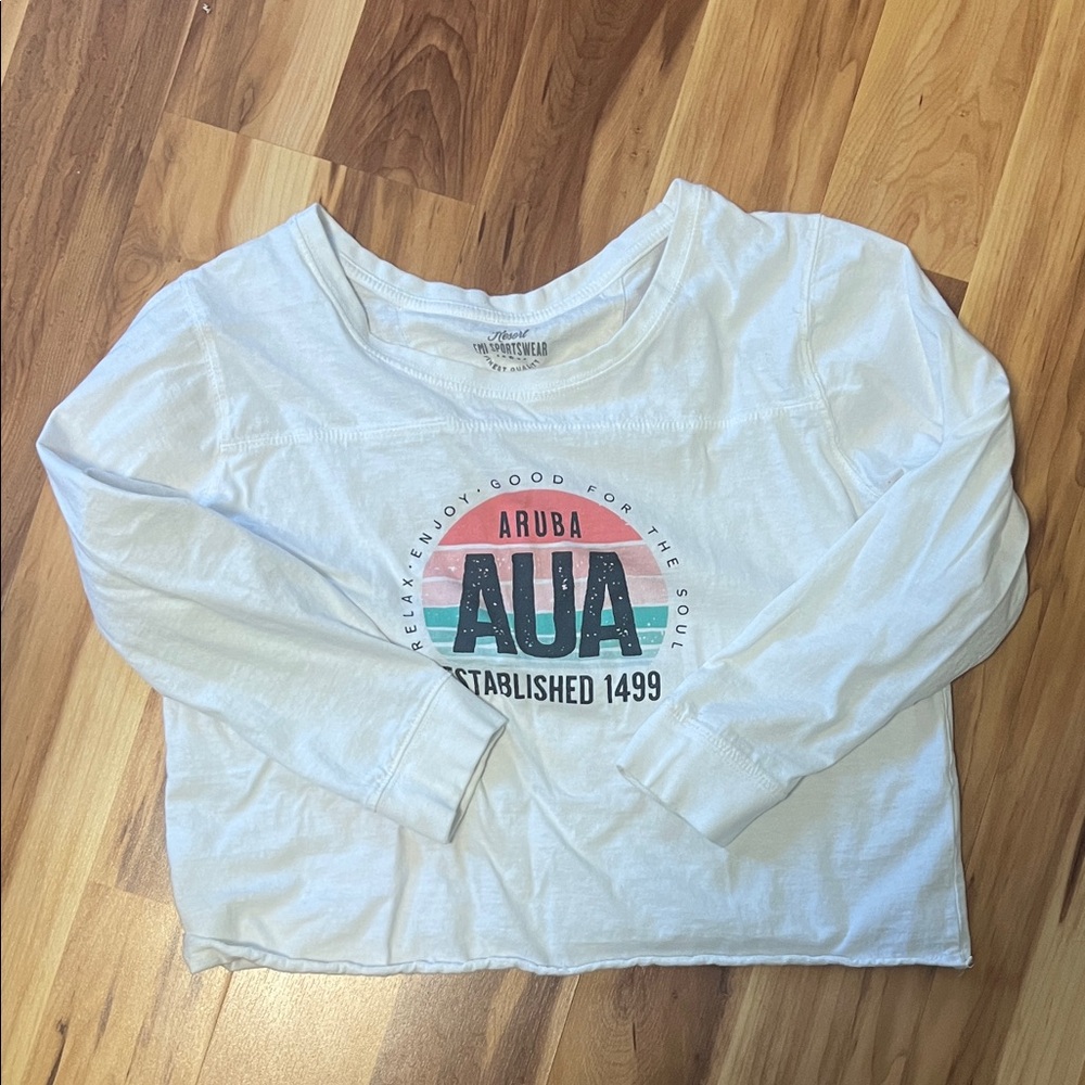 White Aruba AUA Long Sleeve Tee CROPPED